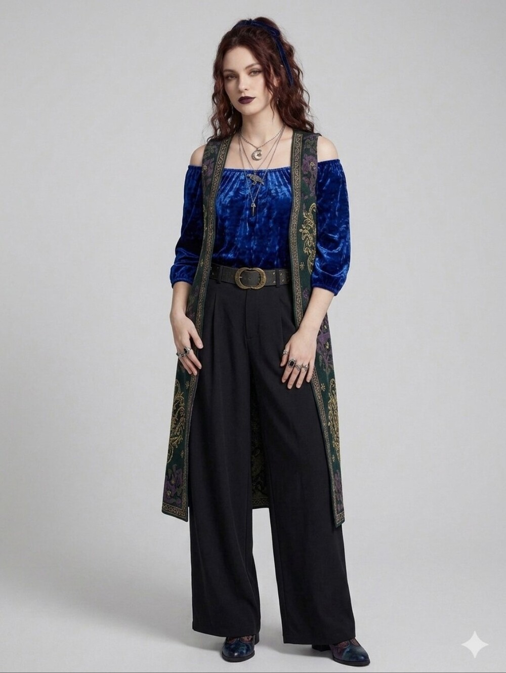 Lily Morgan Royal Blue Crushed Velvet Off-Shoulder Top - Size L